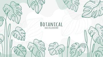 Botanical Line Art Background, Botanical Background, Leaves and Flower Background