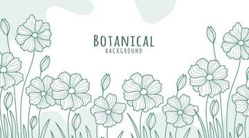 Botanical Line Art Background, Botanical Background, Leaves and Flower Background