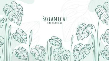 Botanical Line Art Background, Botanical Background, Leaves and Flower Background