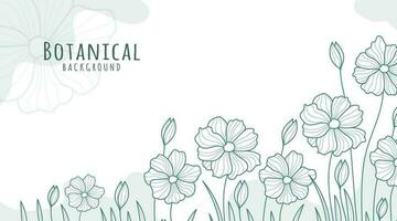 Botanical Line Art Background, Botanical Background, Leaves and Flower Background