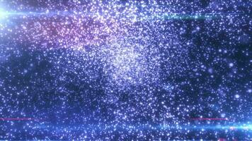 blauw lusvormige achtergrond van veel wazig cirkels met bokeh effect van energie magisch gloeiend deeltjes en licht lijnen abstract achtergrond video