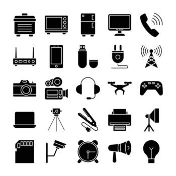 electrónica icono colocar. sólido icono vector