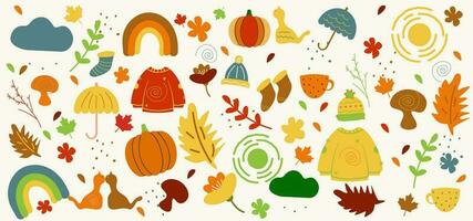 Vector collection with autumn symbols and elements. Autumn colors .