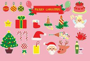 Icon set design for Christmas concept cartoon flat color style. vector