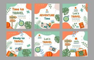 Hand drawn flat travel agency social media post collection vector