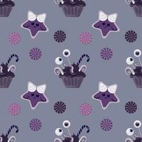 Halloween candy cookies cupcakes pattern seamless treats vector