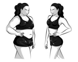 mujer antes de y después ejercicio vector
