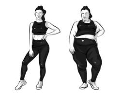 Full body female workout before and after vector