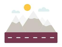 Road through mountains semi flat colour vector object. Beautiful landscape. Editable cartoon clip art icon on white background. Simple spot illustration for web graphic design