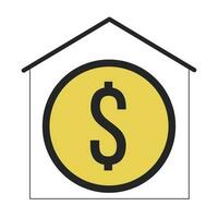 Coin inside house flat line color isolated vector object. Mortgage for buying real estate. Editable clip art image on white background. Simple outline cartoon spot illustration for web design