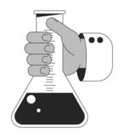 Hand holding measurement flask flat monochrome isolated vector object. Editable black and white line art drawing. Simple outline spot illustration for web graphic design