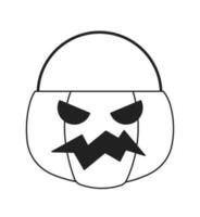 Halloween pumpkin basket monochrome flat vector object. Candy bucket. Jack o lantern. Editable black and white thin line icon. Simple cartoon clip art spot illustration for web graphic design