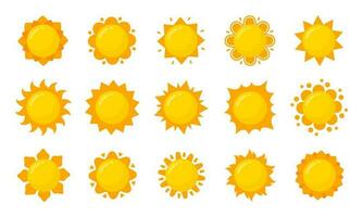 yellow sun icon Simple cartoon style design. The rays of the sun in summer vector