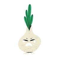 Cute green onion character. Cartoon character illustration icon. Crying bow sticker for kids Flat vector illustration isolated on white background.