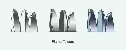 Flame Towers icon in different style vector illustration.