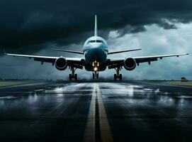 Airplane in sky background photo