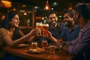 Friends in pub with beer photo