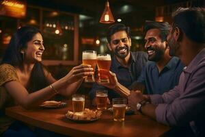 amigos en pub con cerveza foto