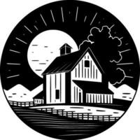 Farmhouse, Black and White Vector illustration