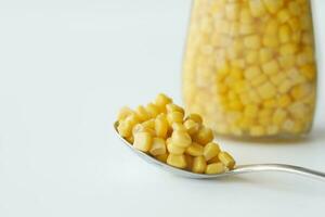 canned sweet corn close up . photo