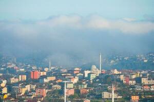 Rare early morning winter fog above the Istanbul city skyline a photo