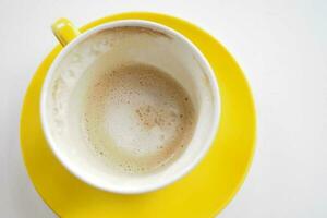 top view of empty coffee cup on table , photo