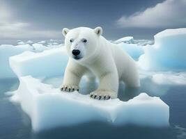 Polar bear is standing on a small melting iceberg photo