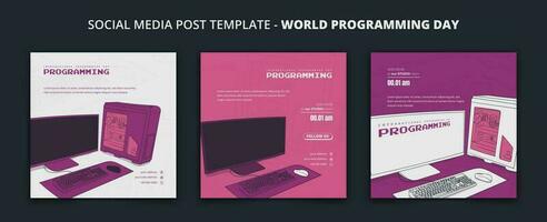 Social media post template with hand drawn of computer design for world programming day vector