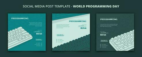 Social media post template with mechanical keyboard in hand drawn design for programming day design vector