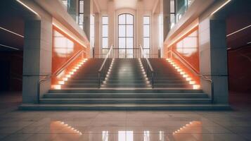 Stairs with LED lighting in a modern interior. . photo