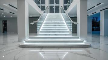 escalera con LED Encendiendo en un moderno interior. ai generado. foto