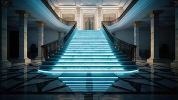 Stairs with LED lighting in a modern interior. . photo