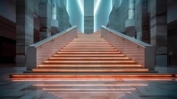 Stairs with LED lighting in a modern interior. . photo