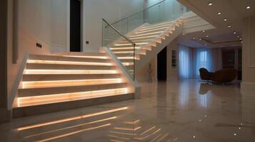 Stairs with LED lighting in a modern interior. . photo