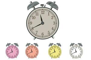 Classic Round Shape Alarm Clock. 5 Color Variations vector