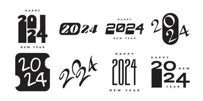 conjunto de 2024 contento nuevo año logo texto diseño. 2024 números o etiquetas con negro color aislado en blanco antecedentes. nuevo año símbolo vector