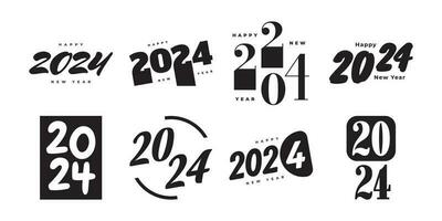 conjunto de 2024 contento nuevo año logo texto diseño. 2024 números o etiquetas con negro color aislado en blanco antecedentes. nuevo año símbolo vector