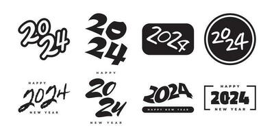 Set of 2024 Happy New Year Logo Text Design. 2024 Numbers or Labels with Black Color Isolated on White Background. New Year Symbol vector