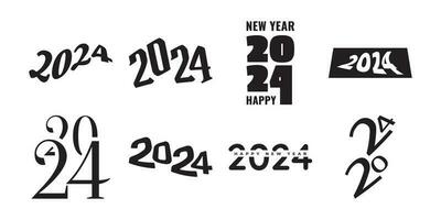 Set of 2024 Happy New Year Logo Text Design. 2024 Numbers or Labels with Black Color Isolated on White Background. New Year Symbol vector