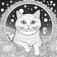 Cosmic Cat Coloring Page photo