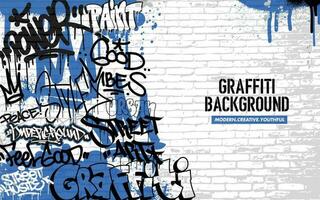 Graffiti background with throw-up and tagging hand-drawn style. Street art graffiti urban theme in vector format.