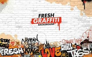 Graffiti background with throw-up and tagging hand-drawn style. Street art graffiti urban theme in vector format.