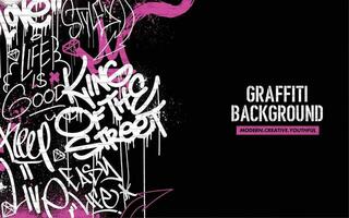 Graffiti background with throw-up and tagging hand-drawn style. Street art graffiti urban theme in vector format.