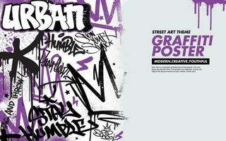 Graffiti background with throw-up and tagging hand-drawn style. Street art graffiti urban theme in vector format.