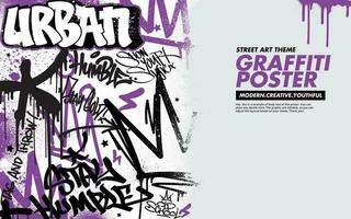 Graffiti background with throw-up and tagging hand-drawn style. Street art graffiti urban theme in vector format.