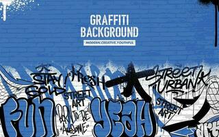 Graffiti background with throw-up and tagging hand-drawn style. Street art graffiti urban theme in vector format.