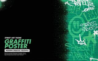 Graffiti background with throw-up and tagging hand-drawn style. Street art graffiti urban theme in vector format.