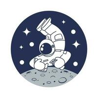 shoe wash logo. astronaut carrying shoes and soap with moon and stars background. vector