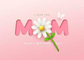 Happy Mother's day white flowers mom message and butterfly banner design on pink background, EPS10 Vector illustration.