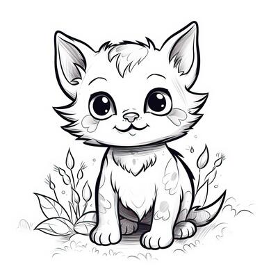 Cute Cat Coloring Page Stock Photo